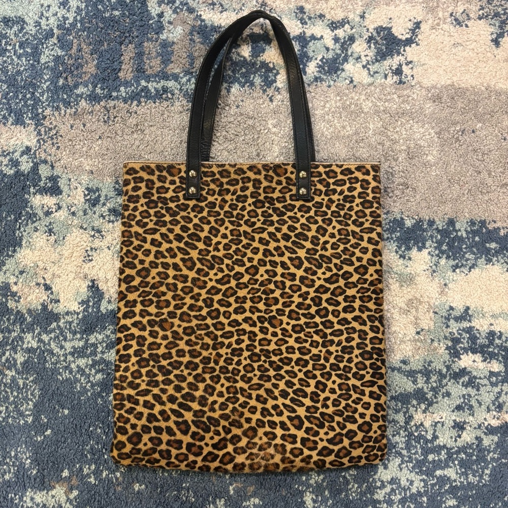 Vintage Doncaster Leopard Print calf hair Tote Bag with Black Handles